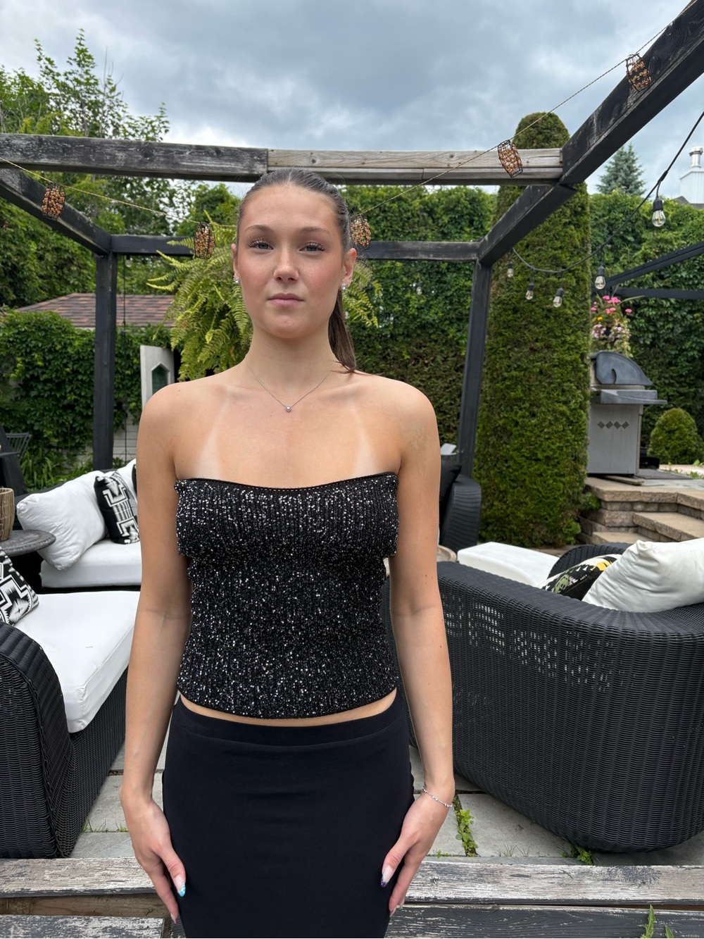 ba&sh Black Sparkle Strapless Camisole
